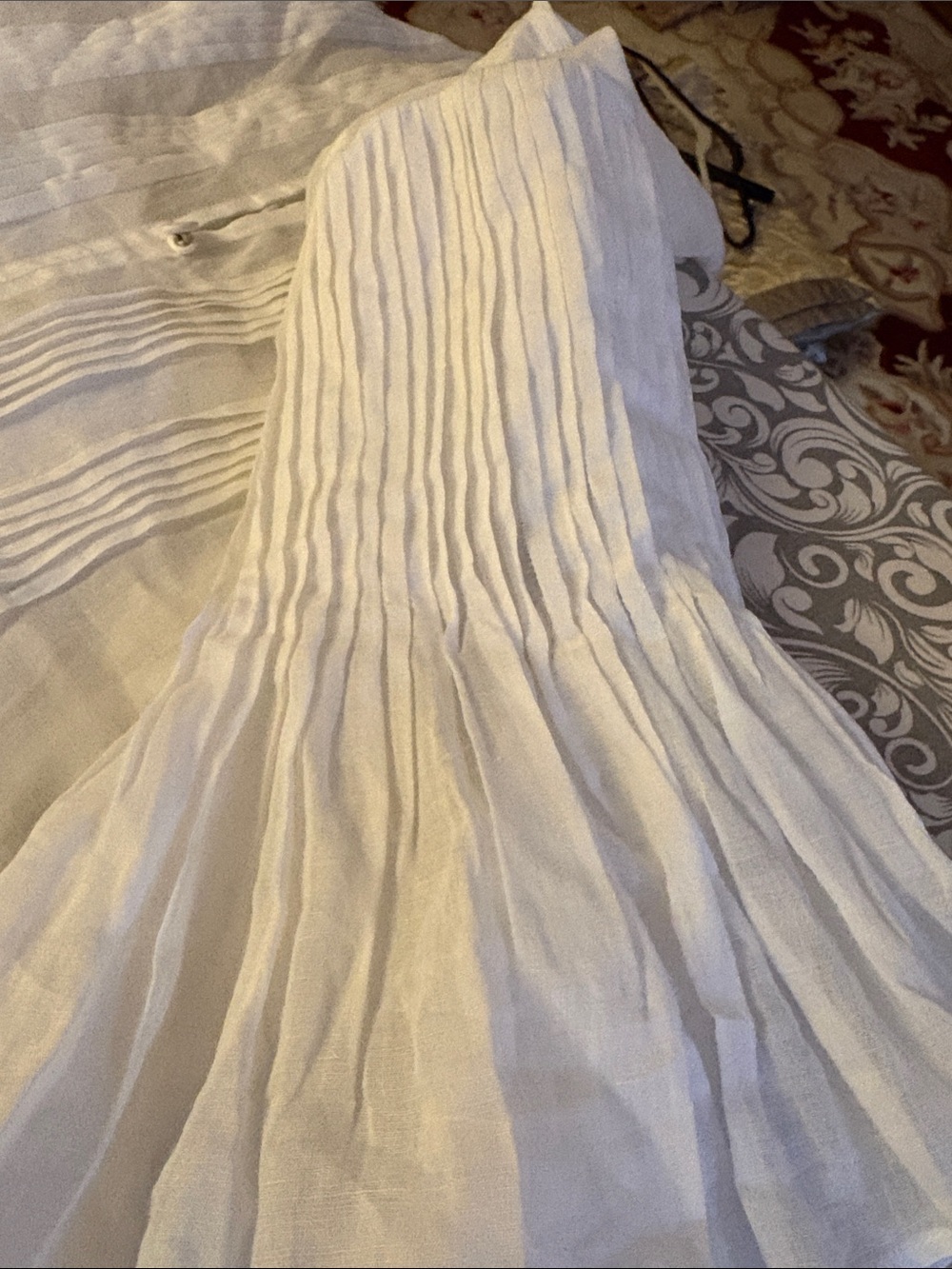 Banana Republic White Linen Pintuck Button-Front Midi Dress. Ramie. Cotton - Picture 13 of 15